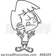 Cartoon Black and White Girl with Fingers Crossed by Toonaday