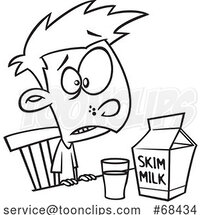 Cartoon Black and White Disgusted Boy Drinking Skim Milk by Toonaday