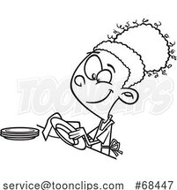 Cartoon Black and White Black Girl Drying Dishes by Toonaday
