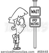Cartoon Black and White Boy Waiting at a Crosswalk by Toonaday