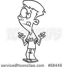 Cartoon Black and White Teen Boy with Fingers Crossed by Toonaday