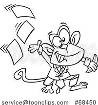 Cartoon Black and White Business Monkey Tossing Papers by Toonaday