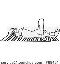 Cartoon Black and White Relaxed Guy Sun Bathing by Toonaday