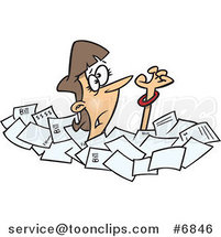 Cartoon Business Woman Drowning in Papers by Toonaday