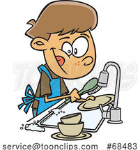 Cartoon Boy Washing Dishes by Toonaday