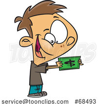Cartoon Excited Boy Holding Cash by Toonaday