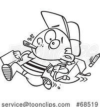 Cartoon Black and White School Boy Running Late by Toonaday