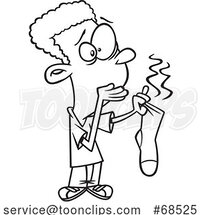 Cartoon Black and White Boy Holding a Stinky Sock by Toonaday