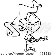Cartoon Black and White Girl Playing a Ukulele by Toonaday