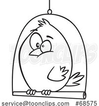 Cartoon Lineart Canary Bird on a Swing by Toonaday