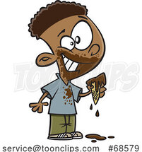 Cartoon Black Boy Eating a Messy Ice Cream Cone by Toonaday