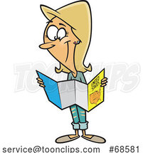 Cartoon White Lady Reading a Map by Toonaday