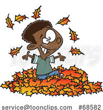 Cartoon Black Boy Playing in Autumn Leaves by Toonaday