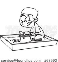 Cartoon Lineart Boy Playing in a Sand Box by Toonaday