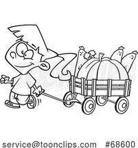 Cartoon Lineart Harvest Girl with a Wagon of Produce by Toonaday