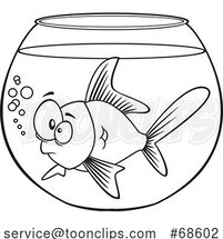 Cartoon Lineart Goldfish in a Bowl by Toonaday
