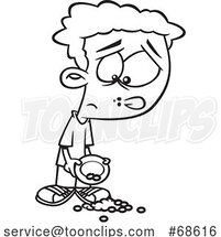 Cartoon Black and White Sad Boy with Spilled Beans by Toonaday