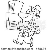 Cartoon Black and White Delivery Guy Carrying Packages by Toonaday