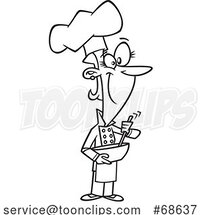 Cartoon Black and White Female Chef Mixing Ingredients by Toonaday