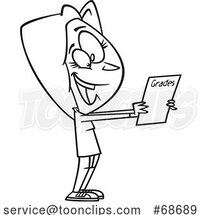 Cartoon Outline Lady Holding a Report Card by Toonaday