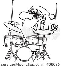 Cartoon Outline Christmas Santa Playing Drums by Toonaday