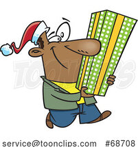 Cartoon Festive Guy Carrying a Tall Christmas Gift by Toonaday