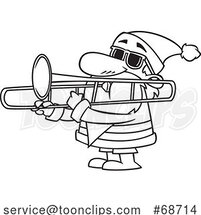 Cartoon Outline Christmas Santa Playing a Trombone by Toonaday