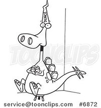 Cartoon Black and White Line Drawing of a Dinosaur Wearing a Dunce Hat by Toonaday