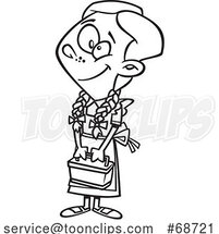 Cartoon Outline Becky Holding a Basket by Toonaday