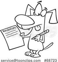 Cartoon Black and White Dog Writing a List of New Years Resolutions by Toonaday
