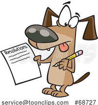 Cartoon Dog Writing a List of New Years Resolutions by Toonaday