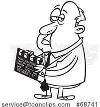 Cartoon Black and White of Alfred Hitchcock Holding a Clapperboard by Toonaday