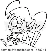 Cartoon Black and White Little Girl Writing down Her Goals by Toonaday