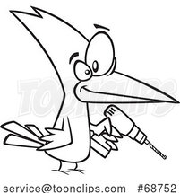 Cartoon Black and White Woodpecker Holding a Power Drill by Toonaday