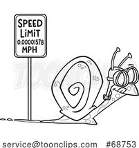 Cartoon Black and White Snail Passing a Speed Limit Sign by Toonaday