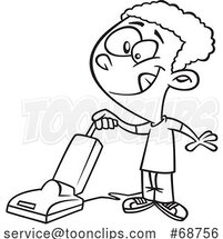 Cartoon Black and White Happy Boy Vacuuming by Toonaday