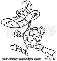 Cartoon Black and White Line Drawing of a Quilted Duck by Toonaday