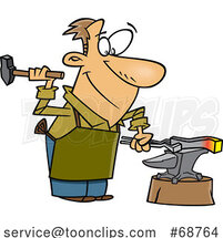 Cartoon Happy Blacksmith Working on an Anvil by Toonaday