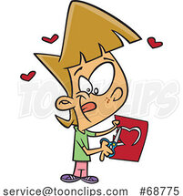 Cartoon Little Girl Cutting a Heart in a Valentines Day Card by Toonaday