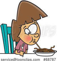 Clipart Cartoon Girl Sucking up a Spaghetti Noodle by Toonaday