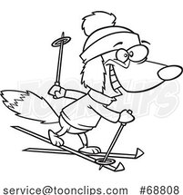 Clipart Cartoon Black and White Skiing Dog by Toonaday