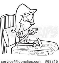 Clipart Cartoon Black and White Teen Girl Texting on Her Bed by Toonaday