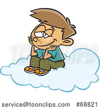 Clipart Cartoon Boy Daydreaming on a Cloud by Toonaday