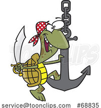 Clipart Cartoon Pirate Turtle Swinging on an Anchor by Toonaday