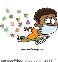 Clipart Cartoon Boy Wearing a Mask and Running from Germs by Toonaday