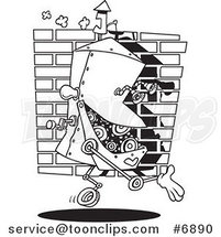 Cartoon Black and White Line Drawing of a Factory Robot by Toonaday