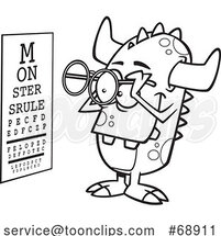 Cartoon Black and White Monster Taking an Eye Exam by Toonaday