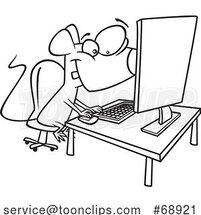 Cartoon Black and White Mouse Using a Computer by Toonaday