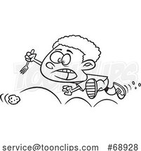 Cartoon Black and White Boy Chasing a Bouncing Meatball by Toonaday