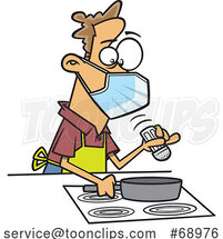 Cartoon Careful Guy Wearing a Mask and Cooking by Toonaday